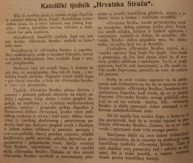 Katolički list preporučuje čitanje Hrvatske straže, tjednika koji tijekom cijele 1942. godine nije imao Hitlera, Pavelića ili Mussolinija na svega - tri naslovnice (FOTO: Lupiga.Com)