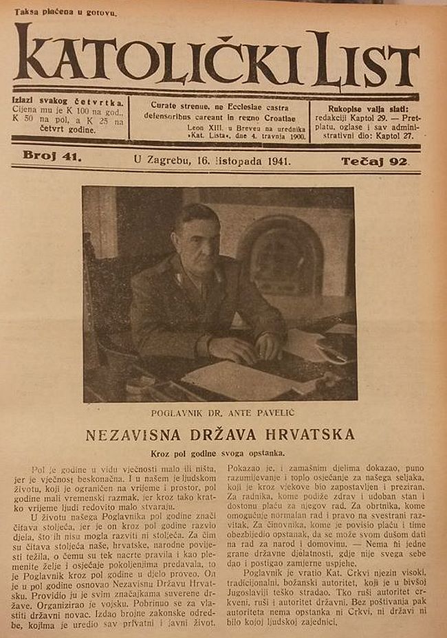 Naslovnica glasila Zagrebačke nadbiskupije dva mjeseca nakon uspostave logora u Jasenovcu, koji nikada neće biti spomenut u ovome listu 