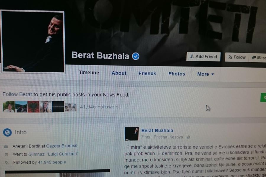 Berat Buzhala na Facebooku ima više od 40.000 pratilaca [Al Jazeera/Screenshoot]